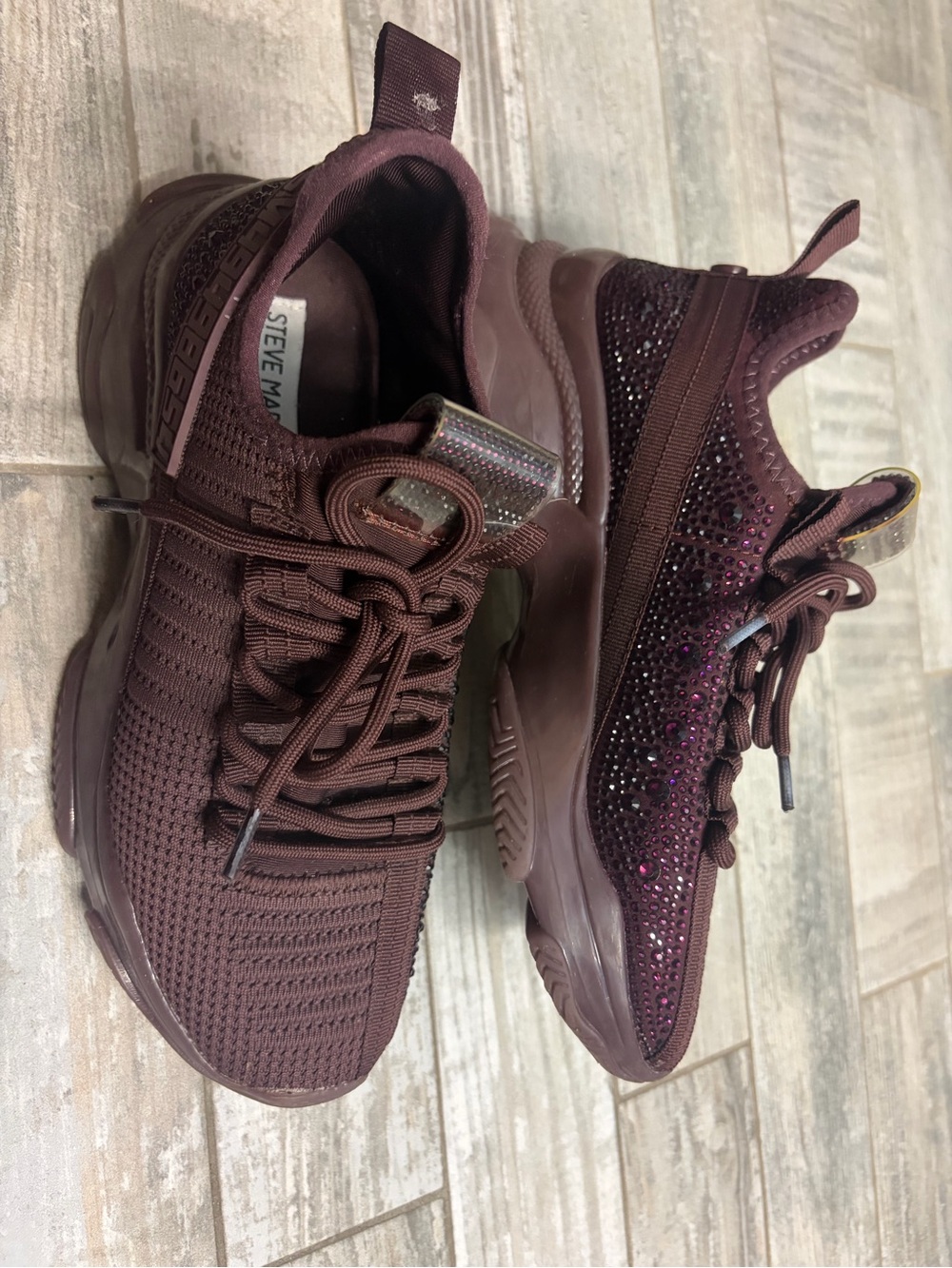 Steve Madden Maxima Rhinestone Sneakers Burgundy Plum (NWOB)